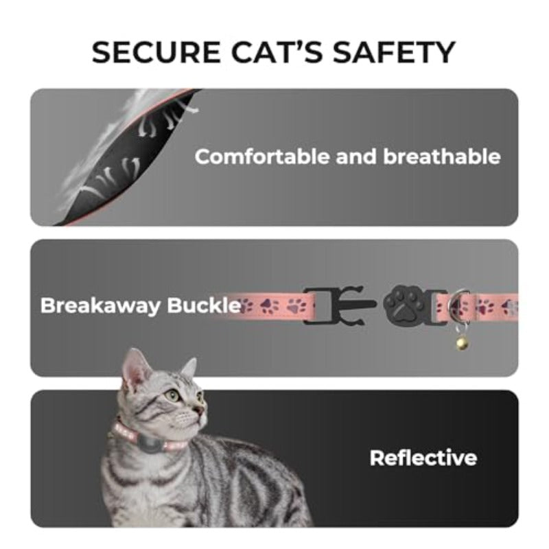 Airtag Cat Collar Breakaway Cat Tracker Collar Airtag Holder Compatible with Apple Air Tag Lightweight And Scratch Resistant Adjustable Comfortable GPS Pet Collar for Cats Kittens Pink