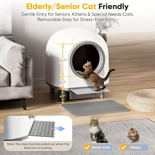 23.25gal Multi-Cat Smart Automatic Litter Box | App Control, Health Monitoring, Odor Control, With White Liner, Round Shape, Uncharged, Battery-Free, Brand: BAOTREE