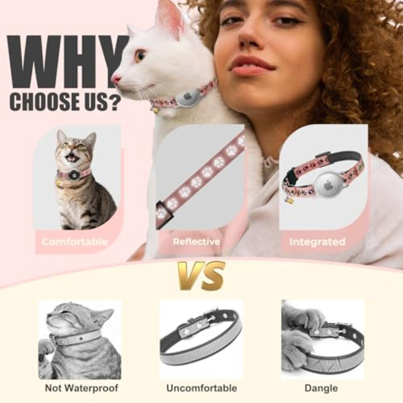 Airtag Cat Collar Breakaway Cat Tracker Collar Airtag Holder Compatible with Apple Air Tag Lightweight And Scratch Resistant Adjustable Comfortable GPS Pet Collar for Cats Kittens Pink