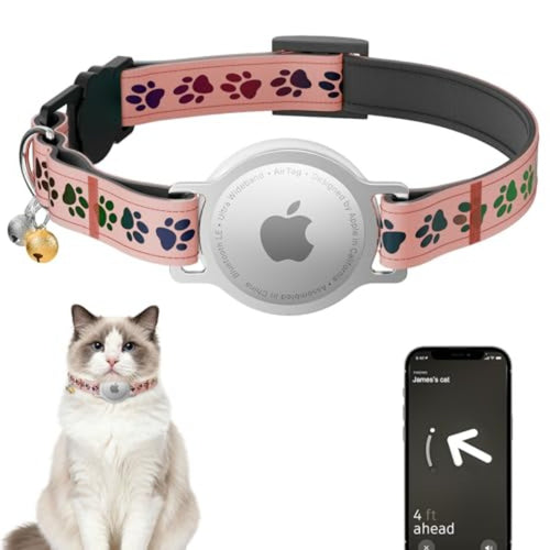 Airtag Cat Collar Breakaway Cat Tracker Collar Airtag Holder Compatible with Apple Air Tag Lightweight And Scratch Resistant Adjustable Comfortable GPS Pet Collar for Cats Kittens Pink