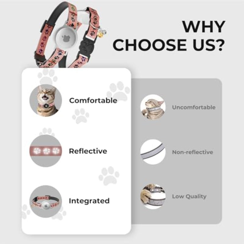 Airtag Cat Collar Breakaway Cat Tracker Collar Airtag Holder Compatible with Apple Air Tag Lightweight And Scratch Resistant Adjustable Comfortable GPS Pet Collar for Cats Kittens Pink