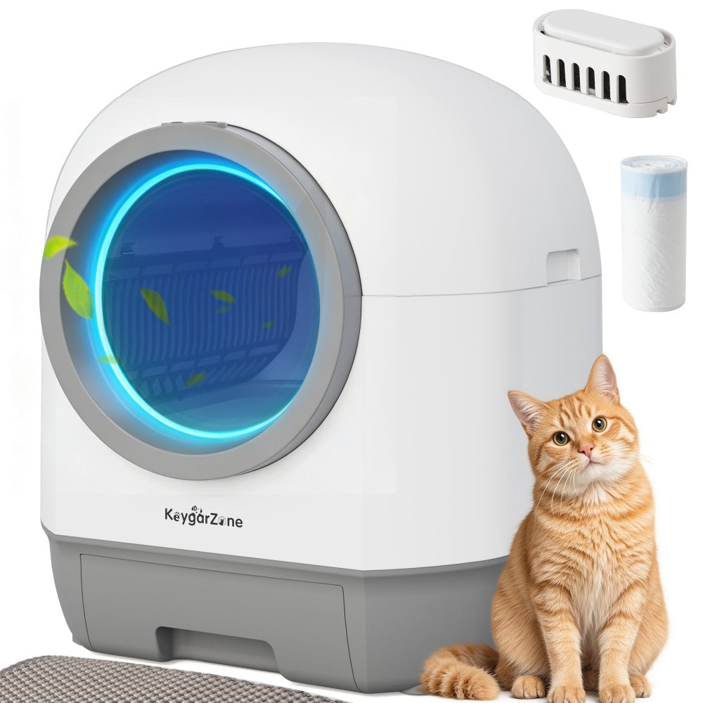 Self-Cleaning Automatic Litter Box | Odor Control, Infrared Sensors, Sleep Mode, Remote APP Control, Hands-Free Convenience, White, Without Battery