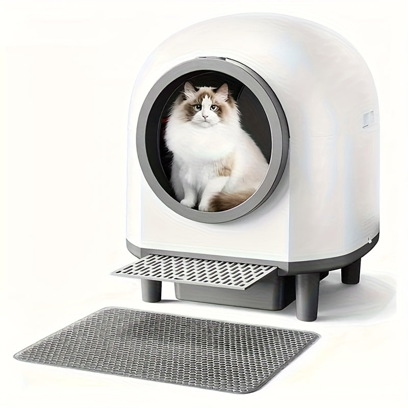 23.25gal Multi-Cat Smart Automatic Litter Box | App Control, Health Monitoring, Odor Control, With White Liner, Round Shape, Uncharged, Battery-Free, Brand: BAOTREE